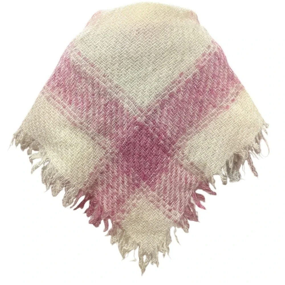 Avoca‎ Wool Shawl Wrap Pink Plaid Fringe Ireland Cozy Lap Blanket Square